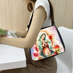 Virgin Mary Print Shoulder Bags, Cartoon Polyester Crossbody Bag, Casual Shopper Bag Festival Gift Purse Handbag