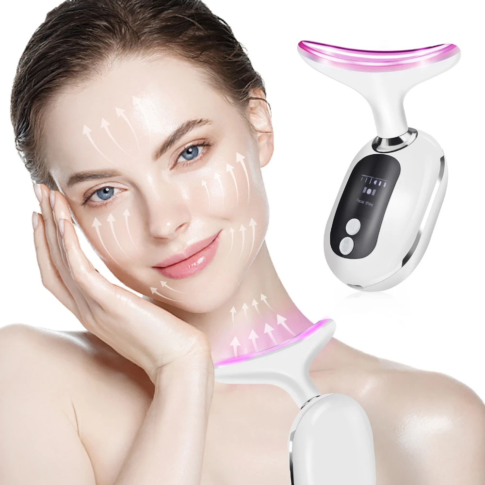 CMH Neck Facial Lifting Device Microcurrent LED Photon Therapy Vibration Face Massager Anti Wrinkles Tightening Skin Care Tools