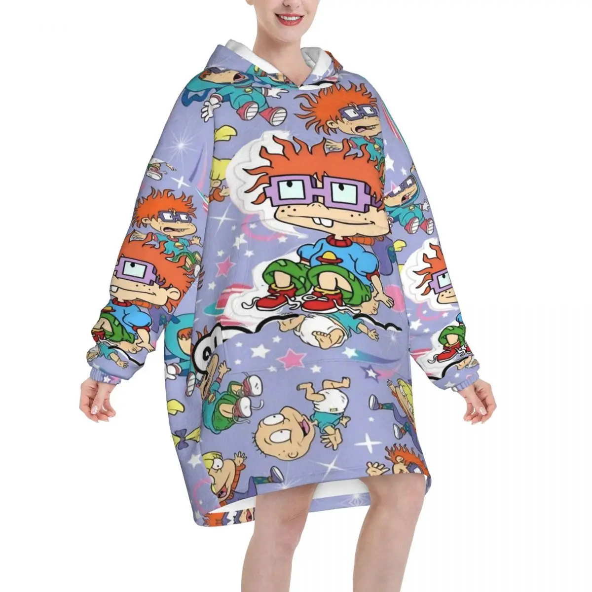 Oversized Cartoon R-Rugrats Wearable Blanket Winter Gifts for Women Men Ultrasoft Plush Warm Sweatshirt Blankets With Pocket