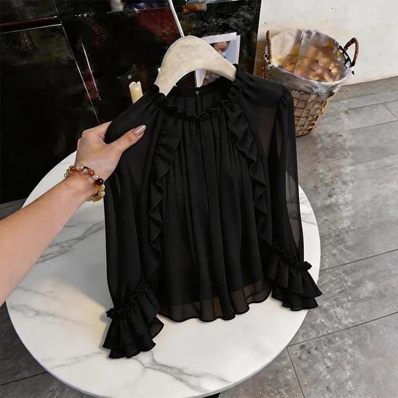 Fashionable Long Sleeve Loose Women's Shirt Spring 2026 New Style Polyester Fiber round Neck Easy to Wear Comfortable Breathable