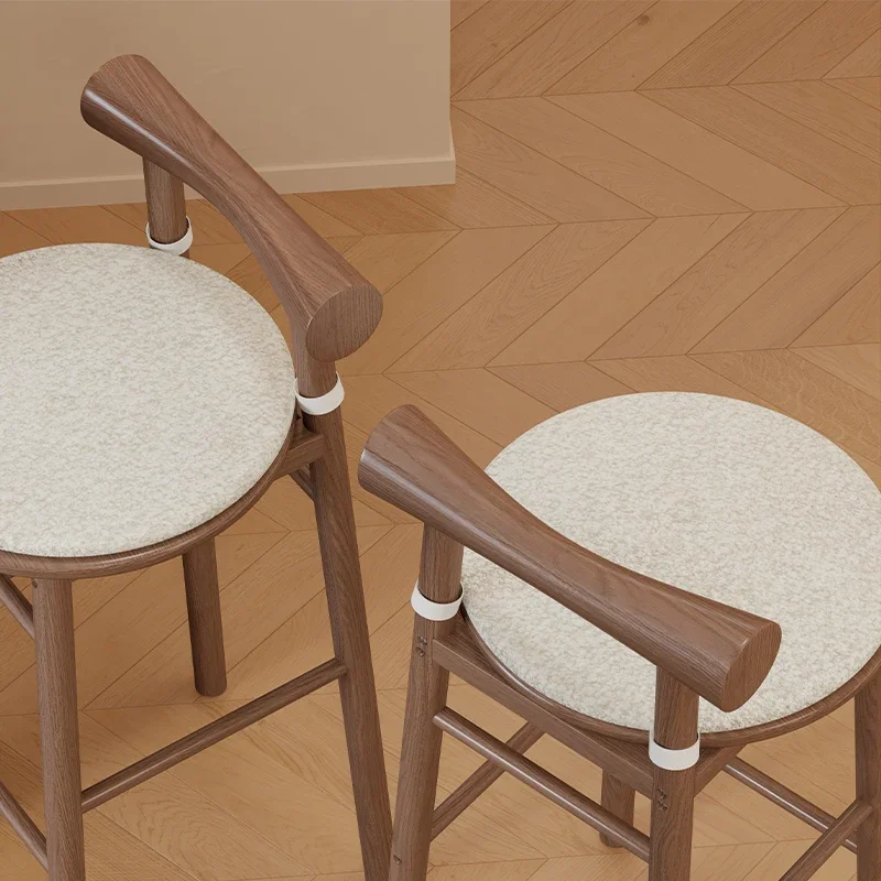 Wooden Bar Chair Home Kitchen Island Dining Seat Nightclub Coffee Shop Commercial Furniture Cushioned Elevated Stool