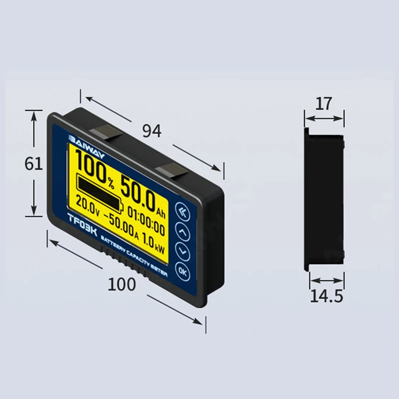 TF03K DC 8-120V 50A/100A/350A/500A Tester pojemności baterii napięcie prądu wyświetlacz Coulomb licznik dla samochodów elektrycznych samochodów