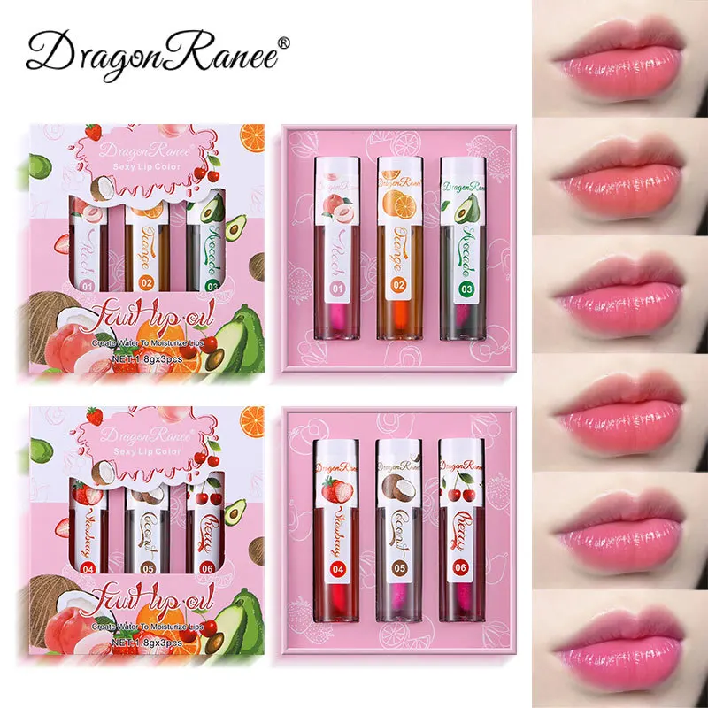 Color-Changing Lip Oil Set, 3-Piece Moisturizing and Hydrating, Temperature-Activated Tinted Lip Gloss, Fruity Scent Lip Care