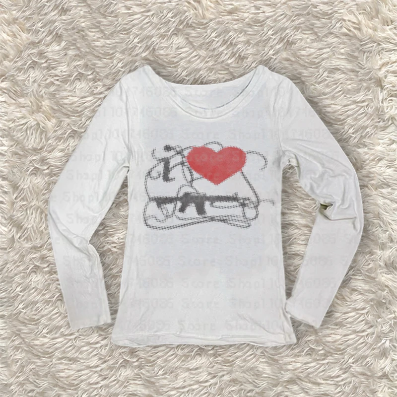 

Y2k Топ с длинными рукавами Goth Harajuku Графический принт Уникальная панк-детская футболка Street Крутая футболка с длинным рукавом Ретро женский топ в стиле хип-хоп