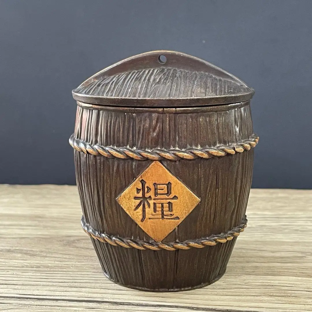 Antique copper collection exquisite brass old ornament tea box shape correct craftsmanship exquisite copper rice tank