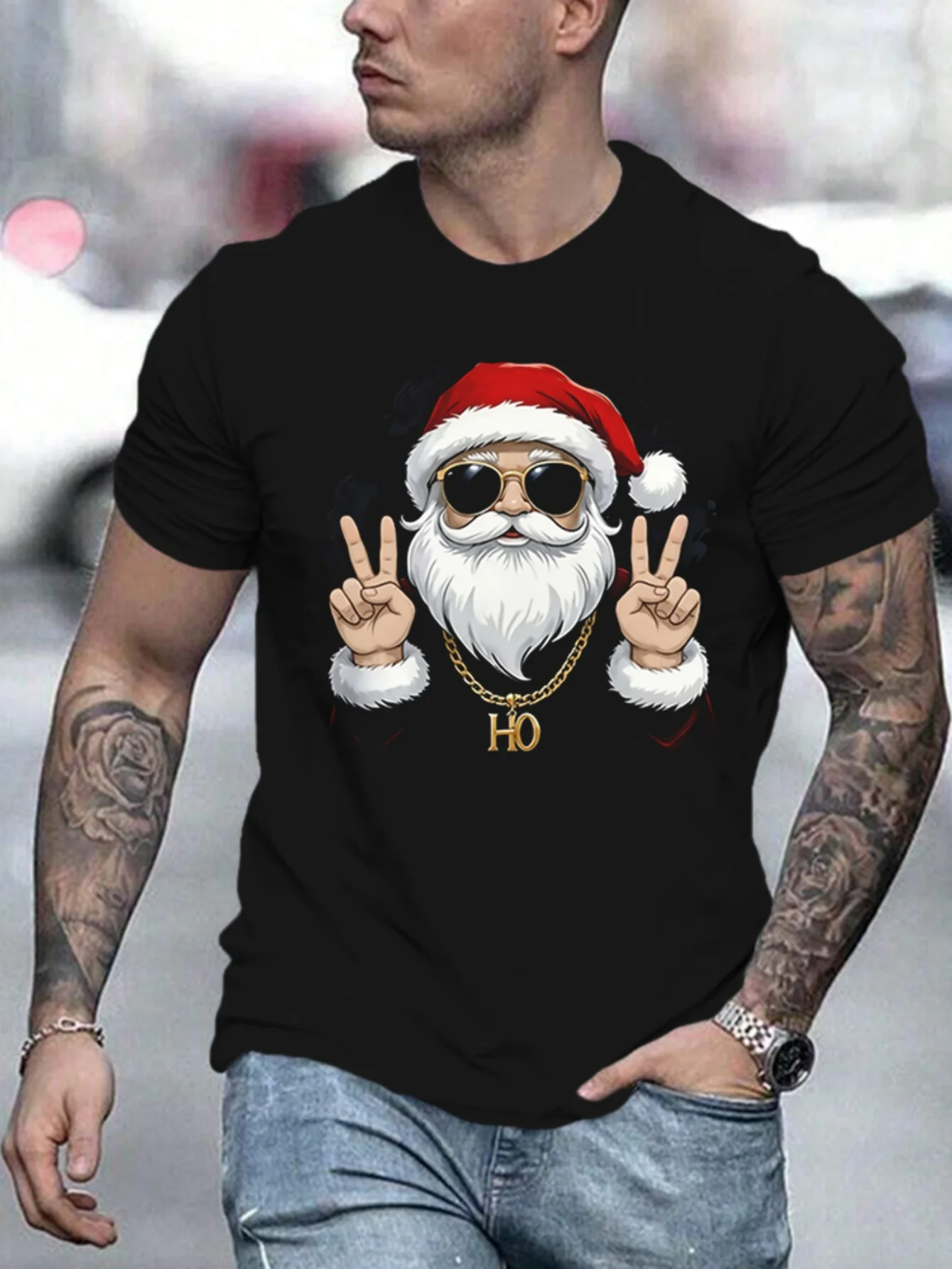 الرجال عيد الميلاد بارد سانتا كلوز لفتة طباعة تي شيرت عارضة بسط قليلا قصيرة الأكمام طاقم الرقبة قمم ملابس في الهواء الطلق.
