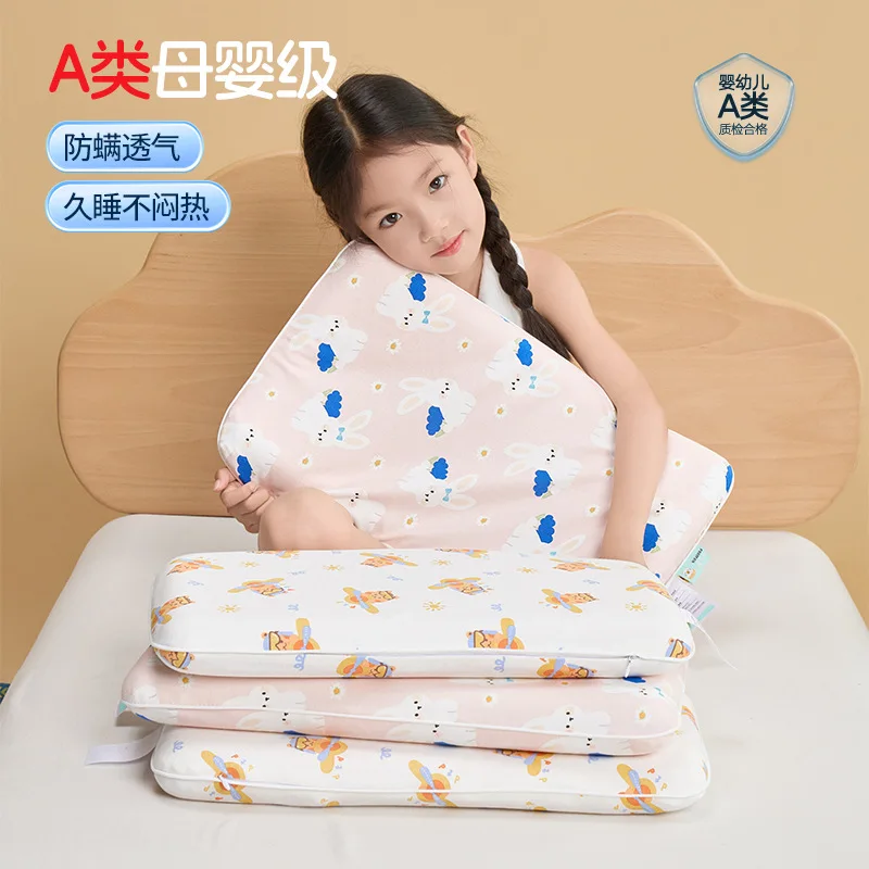 

Thai Natural Latex Pillow A Grade Cotton Cover Cartoon Kids Toddler Dual Layer Kindergarten Nap Daycare Pillow