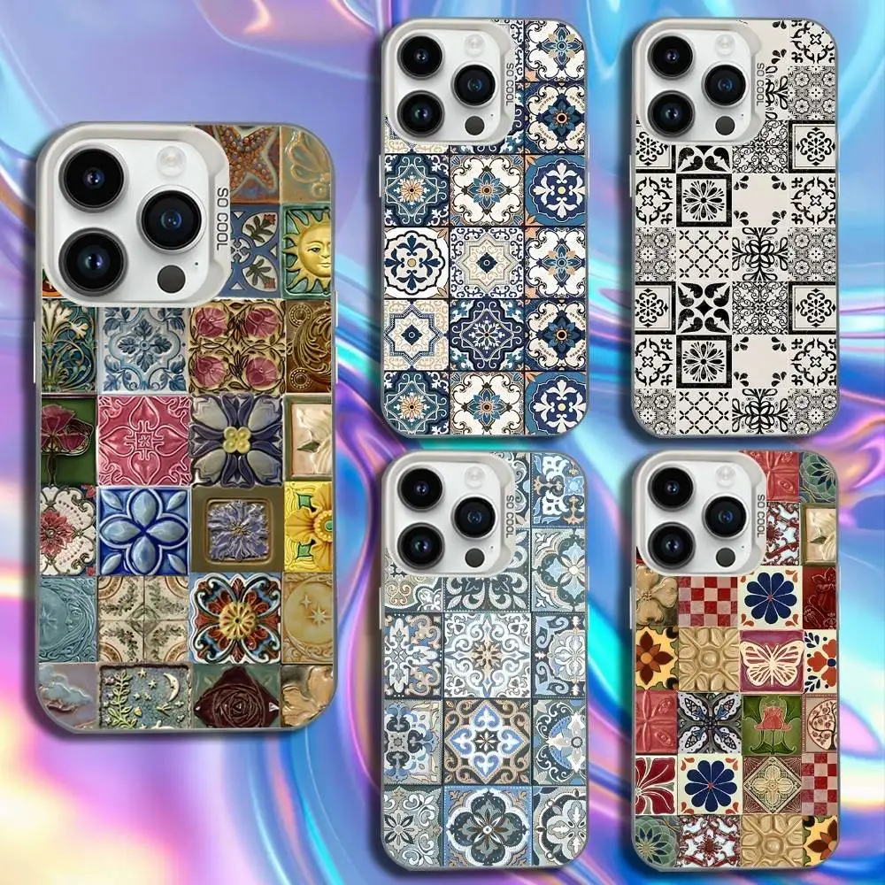 

M-Moroccan Tile Phone Case For iPhone 17,16,15,14,13,12,11,Mini,Pro,SE,MAX White Matte Shockproof Cover