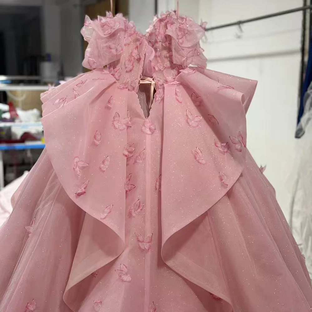 Customized Quinceanera Dresses Off Shoulder Scoop-Neck Floral Short Sleeves Appliqued  Flower Party Vestidos De 15 Anos