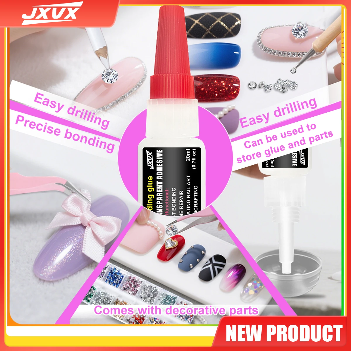 2025 New long-lasting transparent gel for nail art, professional quick-drying glue for false nails, false nail tips, long-lasting, 20g per bottle, waterproof and colorless