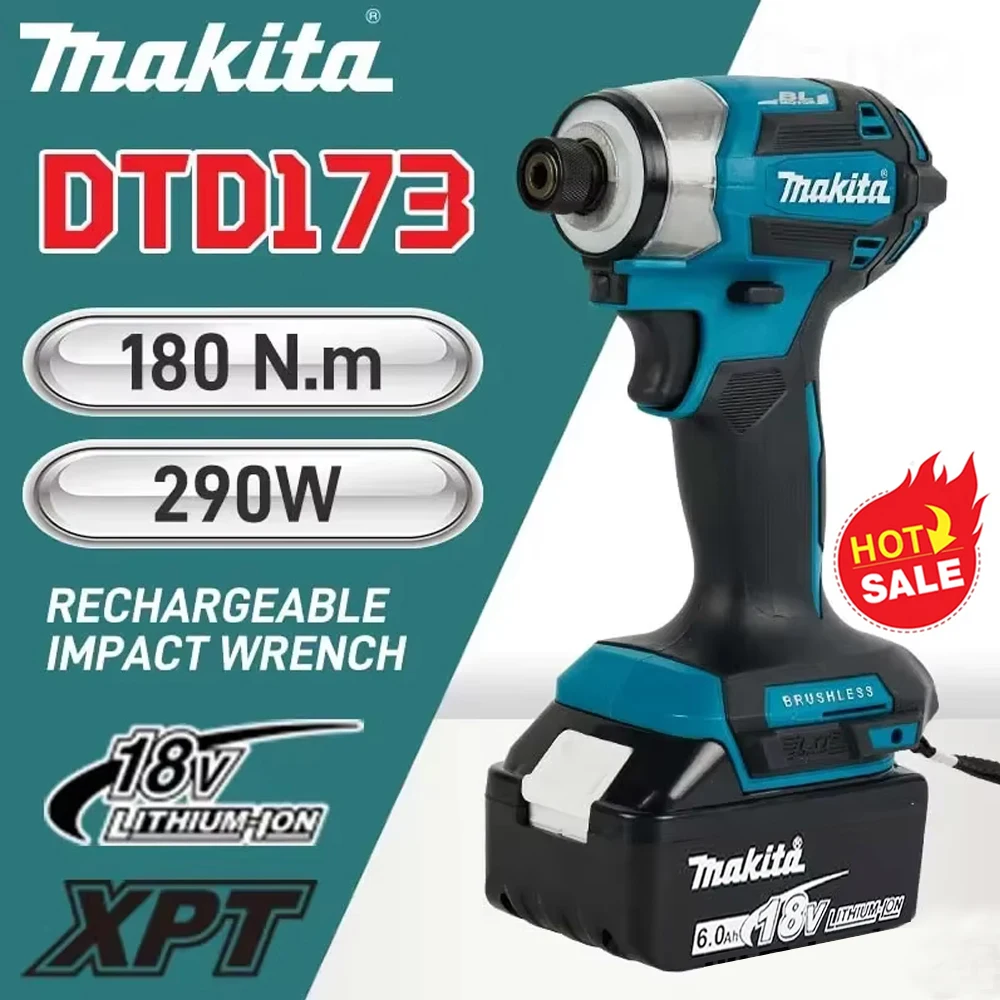 

100% Original Makita 18V DTD173 Cordless Screwdriver Electric Key Wrench Torque Toos Impact Gun Power Tools Wireless Drill