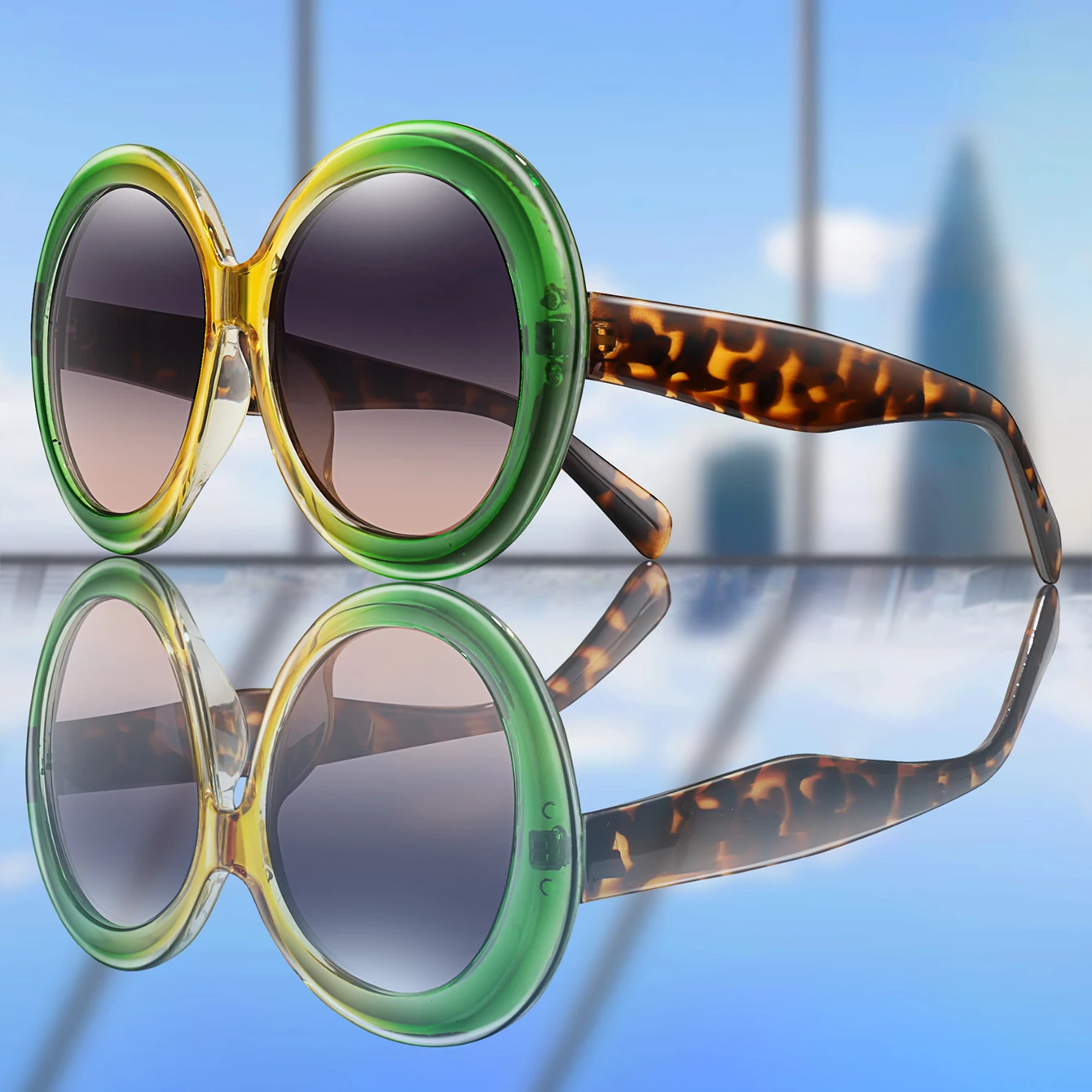 Runde Retro-Sonnenbrille für Herren und Damen, übergroße Vollrahmen-Brille, Strand-, Angel- und Fahrbrille, Unisex