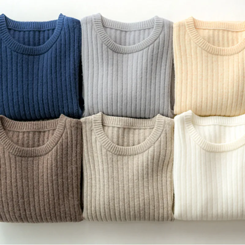 

Пуловеры, женские свитера, вязаные мягкие джемперы, топы, осень-зима 2025, топы с круглым вырезом в рубчик и длинными рукавами, корейский облегающий женский свитер