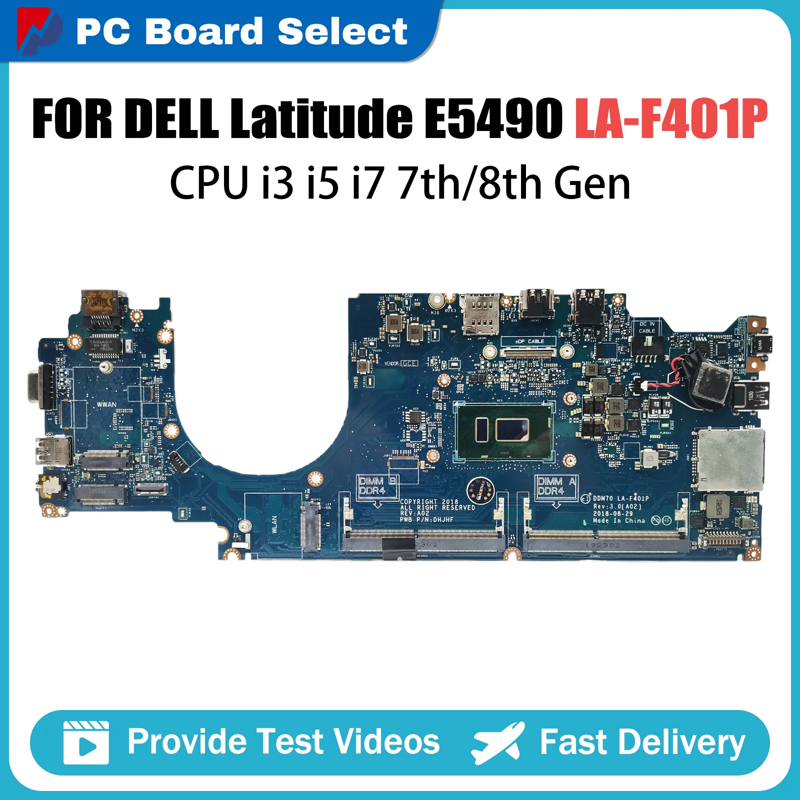 

Notebook Motherboard For Dell Latitude E5490 0C08DH LA-F401P 0NJFT2 0M71FV 08KN1W 0C08DH Mainboard i3 i5 i7 7th 8th Gen CPU