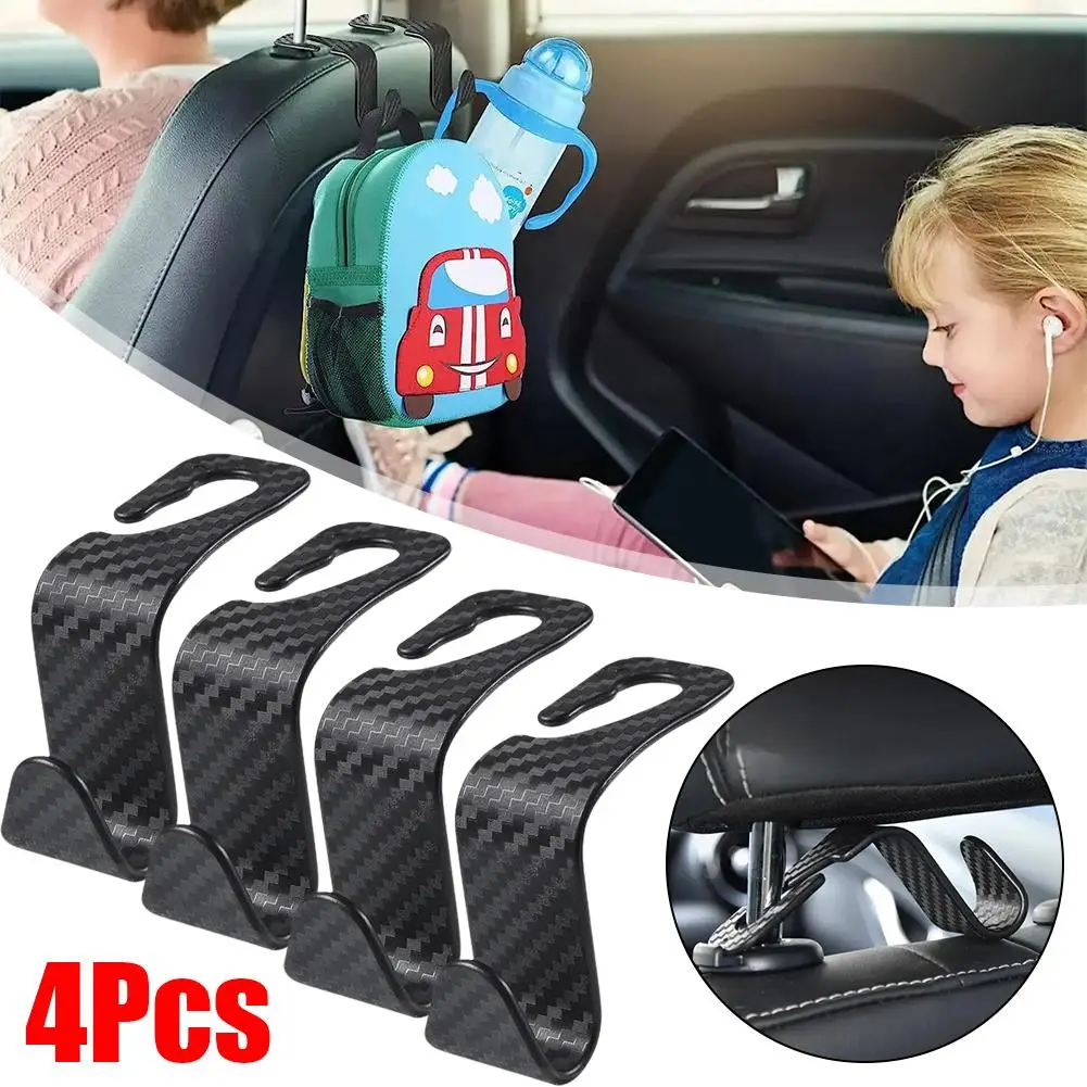 Car Hidden Seat Hook Multi-Purpose Carbon Fiber Texture Back Creative Hooks Car Multi-function Seat On-Board U0K9