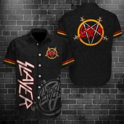 Slayer Metal Band Skull 3d Print Hawaiian Shirt Men Women Fashion Short Sleeve Single-breasted Shirts Rock Blouse Y2k Clothes
