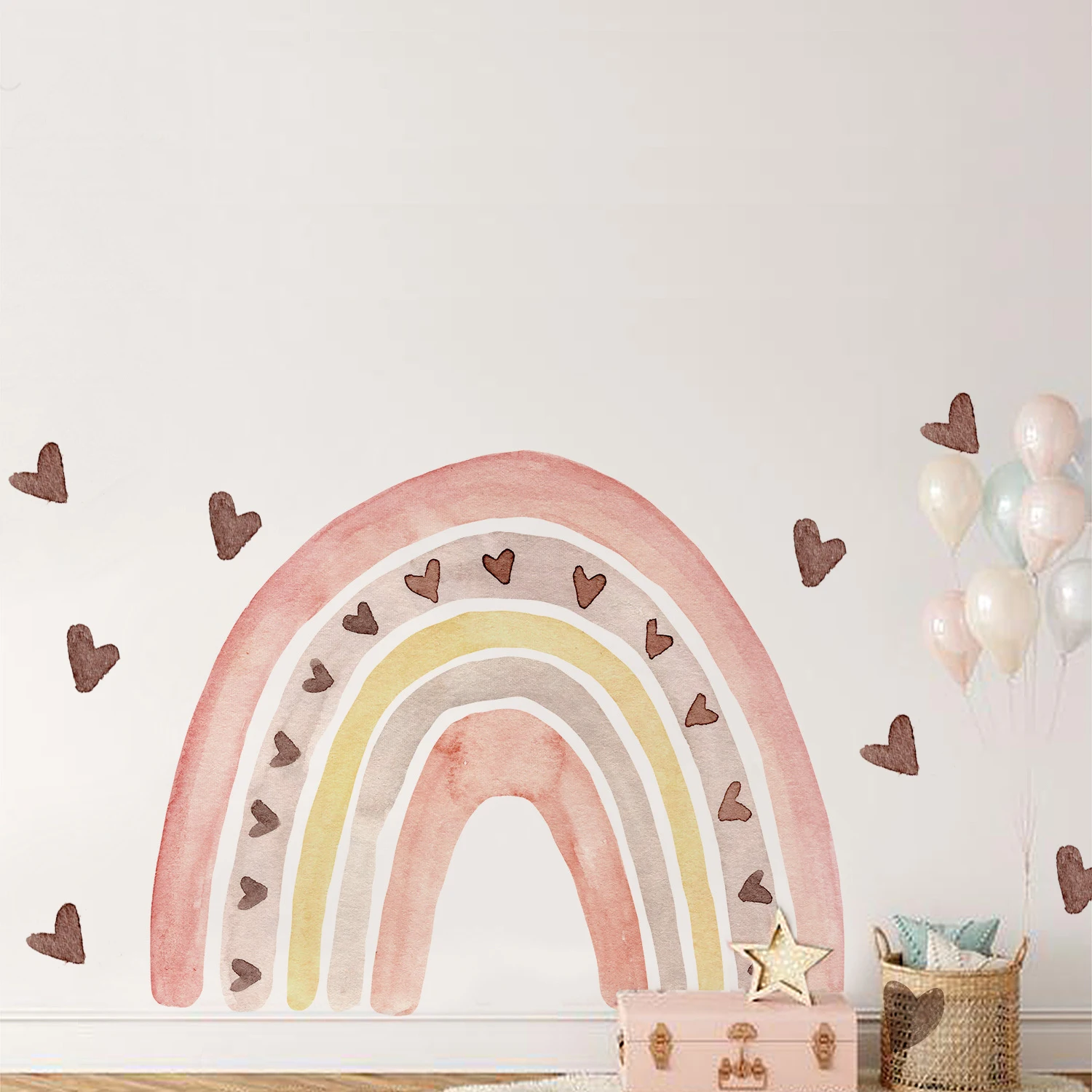 Decoración 3d para habitación de bebé, pegatina de pared de arco iris con corazón, decoración de dormitorio, calcomanía artística de Arco de diseño