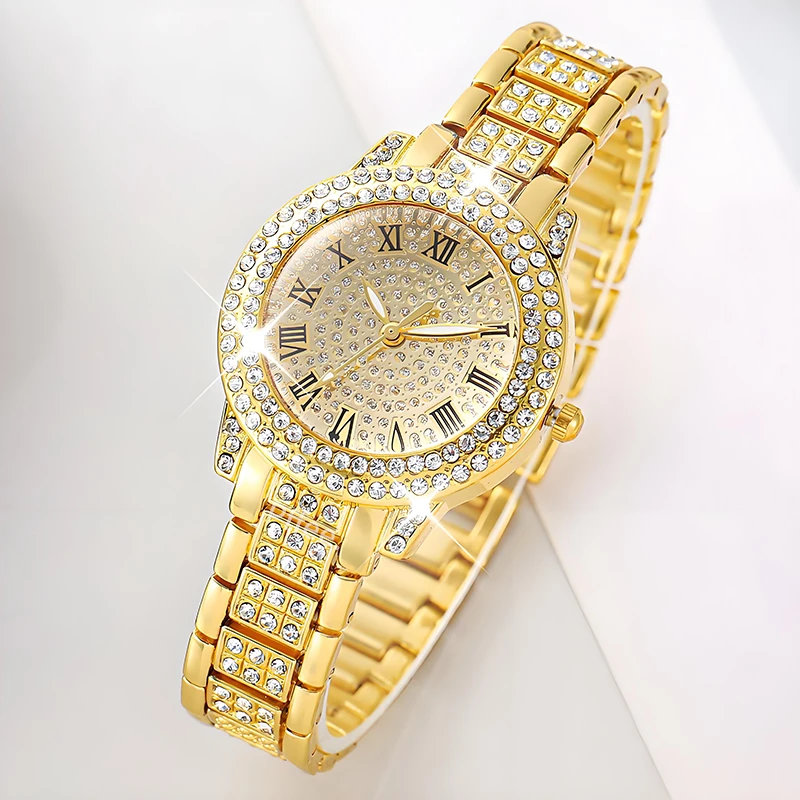 Pffee Silver Gold Luxury Watch Ladies Quartz Wrist Watches Women Ice Out Timepiece zegarek For Girls Gift