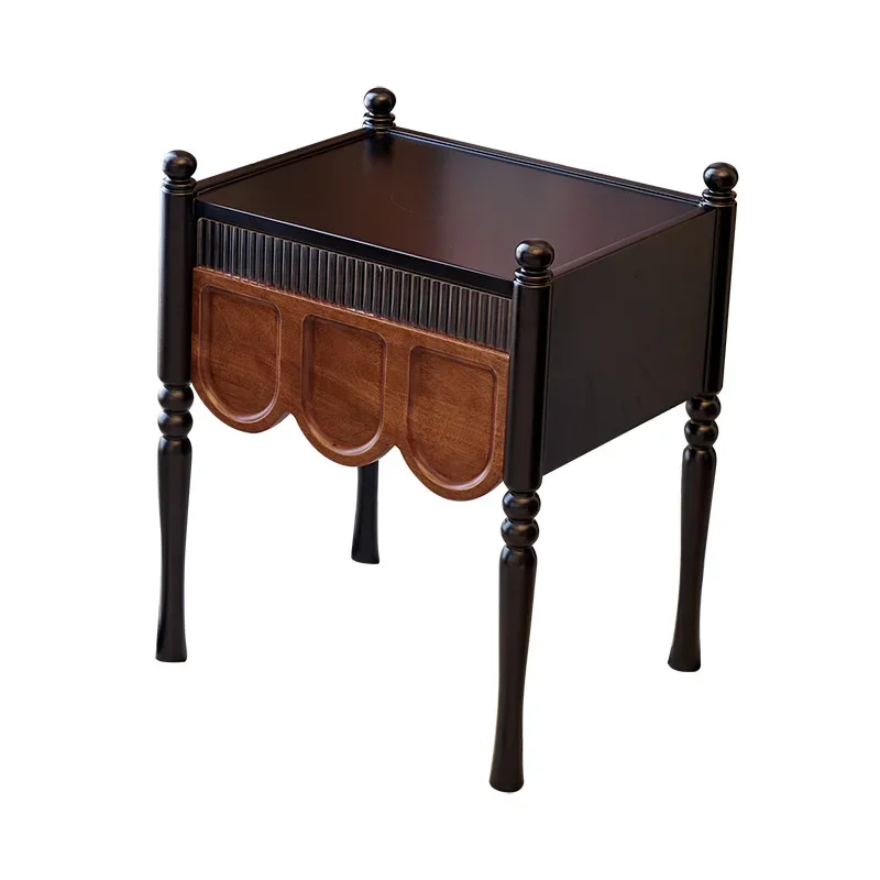 

French antique style, retro solid wood bedside table, American living room bedroom decoration