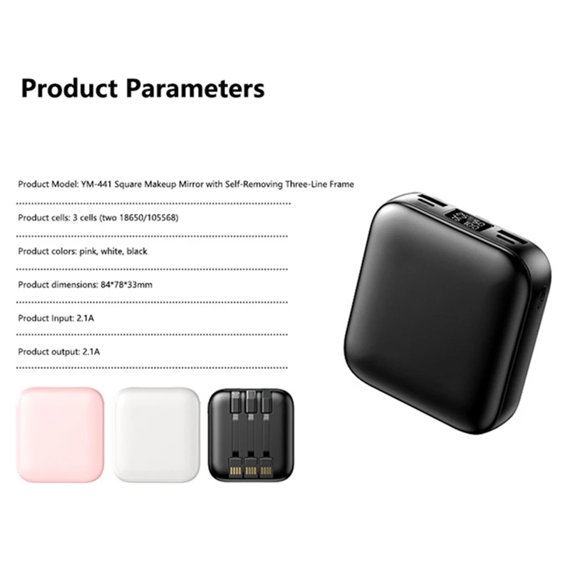 بنك طاقة 20000 مللي أمبير في الساعة مع مرآة مكياج شاشة ديجيتال قابلة للفصل بطارية خارجية مدمجة في كابل آيفون سامسونج جديد 2026 #6