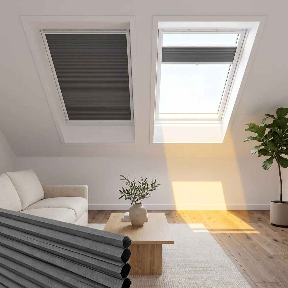 Solar Powered Motorized Cellular Shades Blackout for Skylight, Honeycomb Insulating Blind Compatible with Tuya App Control
