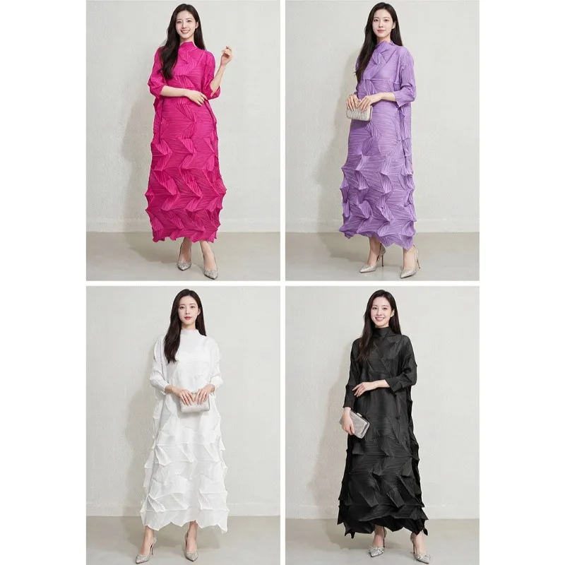 

Miyake Pleated 2026 Spring/Summer New Arrival Pleated Design Dress for Women Asymmetrical Hemline Elegant Loose-Fit Dress Pleat