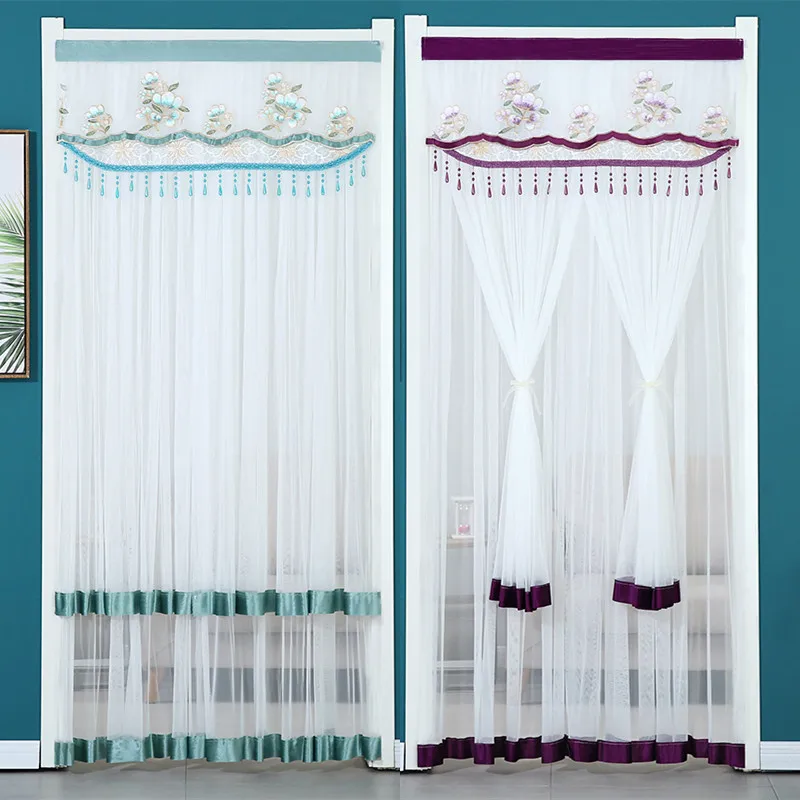 Lace Sheer Air Conditioner Door Curtains Tulle Drapes Living Room Bedroom Bay Window Door Screen Kitchen Short Curtains Drape