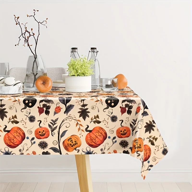 One Halloween pumpkin tablecloth, 86.61*51.18 inches, beige background plastic tablecloth.PMJ