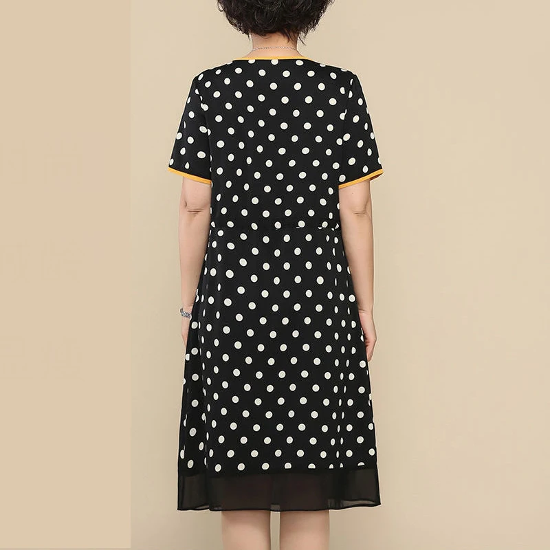 Women's Clothing Polka Dot Print Lace Up Elegant Party Dresses 2023 Summer Fashion V Neck Short Sleeve Loose Midi Dress Vestidos