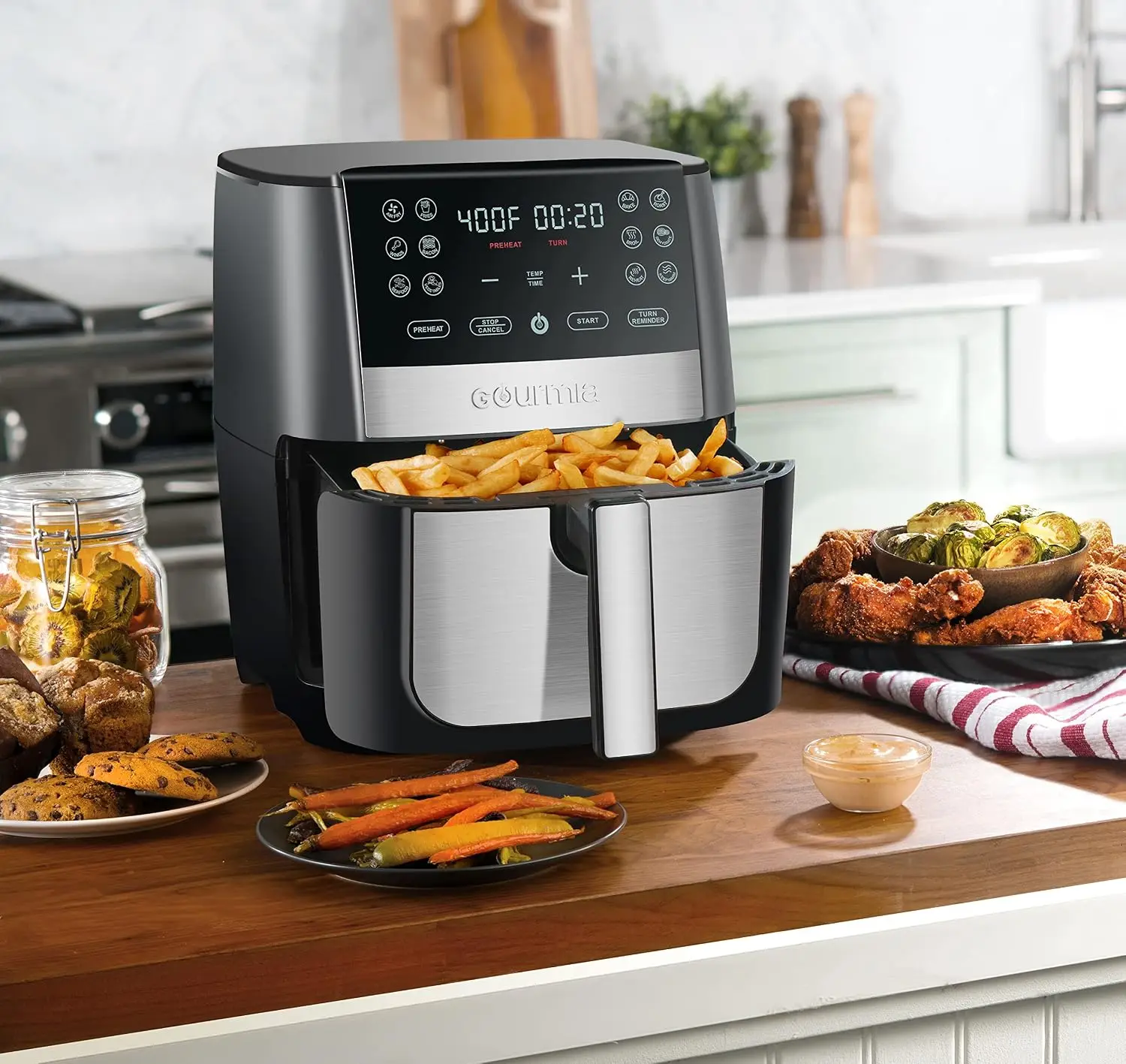 Gourmia 8 Qt Digital Air Fryer GAF826 – XL Capacity with 12 One-Touch Presets, Nonstick Dishwasher Safe Basket, Oil-Free Cooking