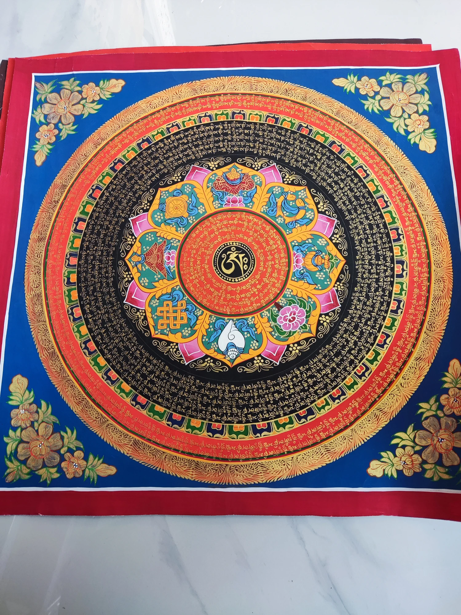 

100% Hand painted Eight auspicious scripture mandala Thangka Thang-ga Buddhism home Hall altar wall Decorative painting art A6