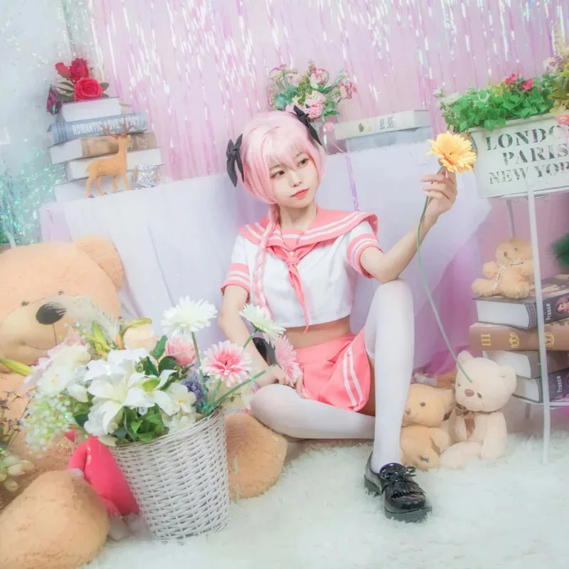 

asdh8@Bear's Den Fate/Apocrypha Astolfo Cosplay Costume Women Men JK School Uniform Cute Pink Sailor Suit Halloween Role Pla New