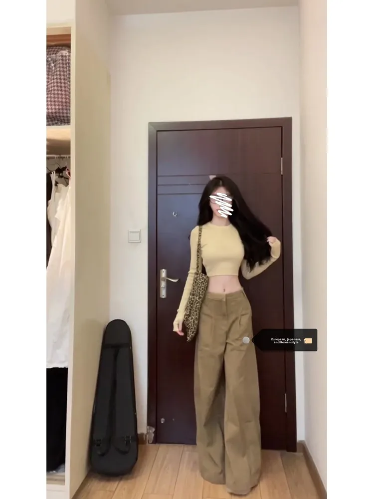 

Retro Washed Yellow Denim Jeans High Waist Women's Summer New Style Slimming Design Wide Leg Long Pants Vintage Look