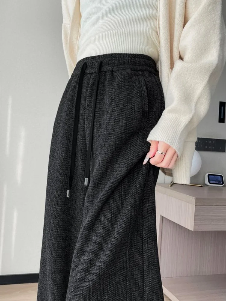 

Женские брюки с высокой талией, прямые, на флисовой подкладке, утепленные, широкие, весна-осень, новые, струящиеся, комфортные, в корейском стиле