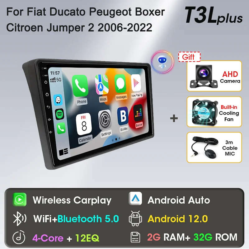 Carplay Voor Fiat Ducato Peugeot Boxer Citroen Jumper 2 2006-2022 Android Auto Radio Multimedia Speler Navi GPS DVD Head Unit