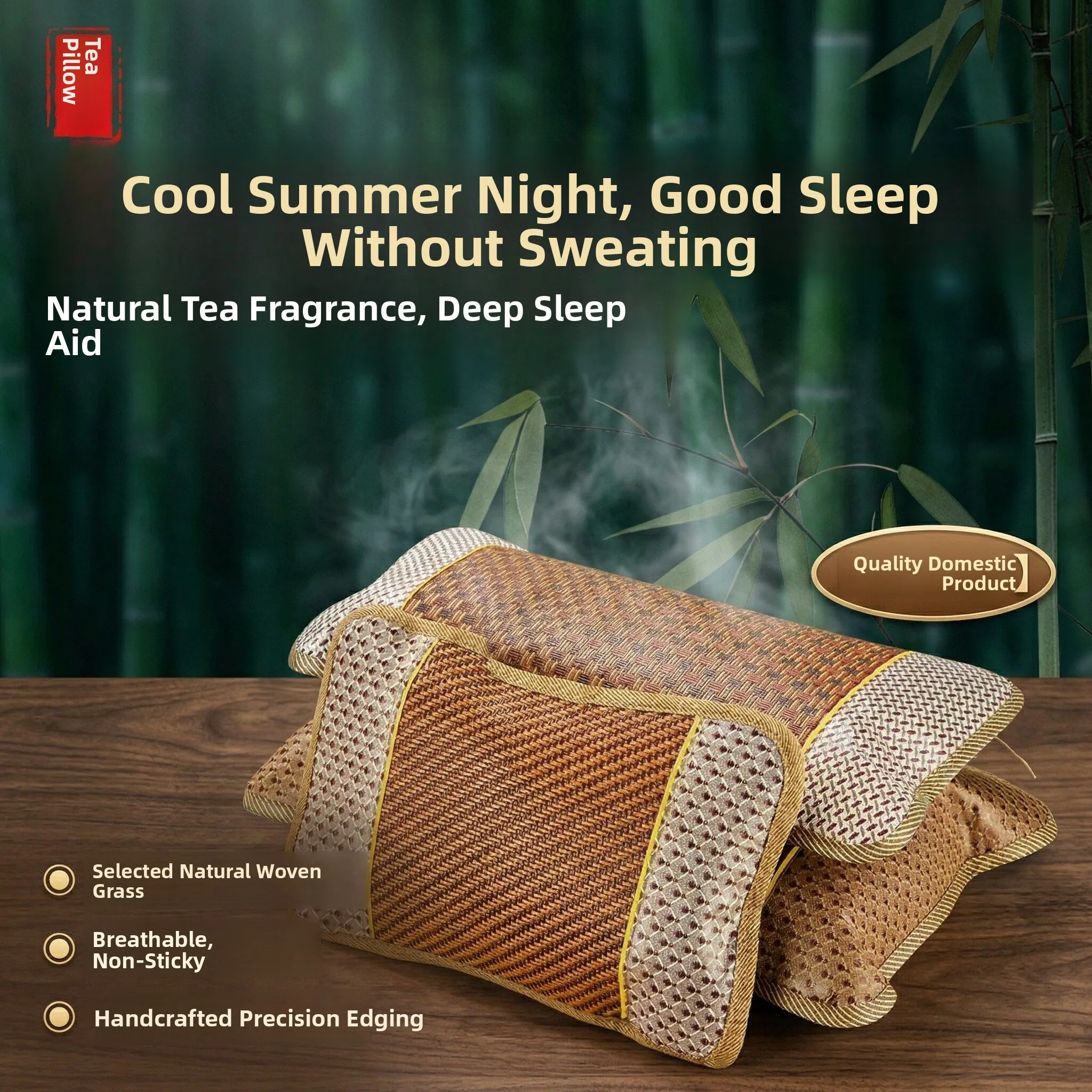 

Breathable Summer Cooling Mat Pillow Adult Tea Leaf Pillow Bamboo Pillow for Nap Single Person Suitable for Adults And Children