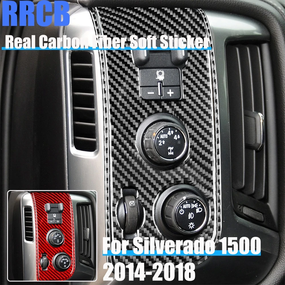 

Carbon Fiber Car Accessories Headlight Switch Trim Soft Cover Sticker For Chevrolet Silverado 1500 For GMC Sierra 1500 2014-2018