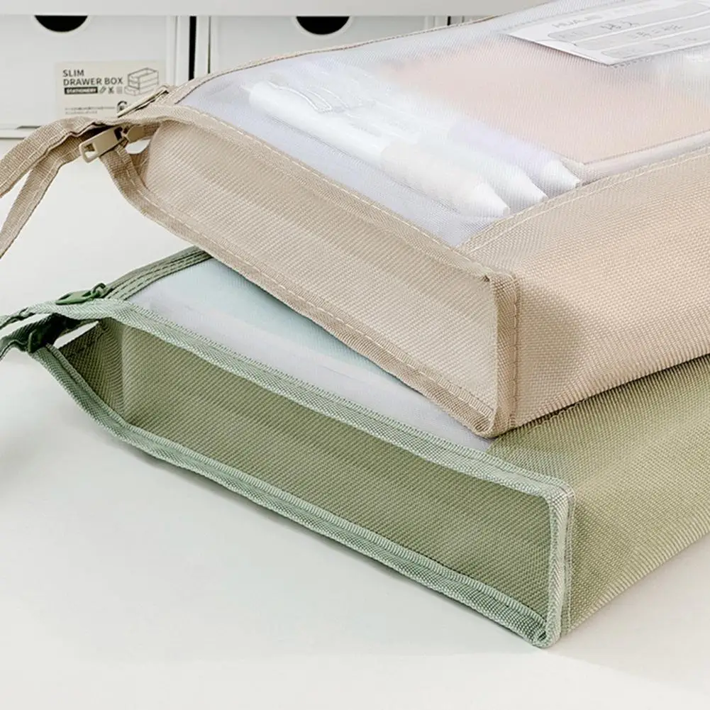 Portable File Holder Double-layer Mesh Zipper Pouch Convenient A4 File Holder for School Office Travel Organization