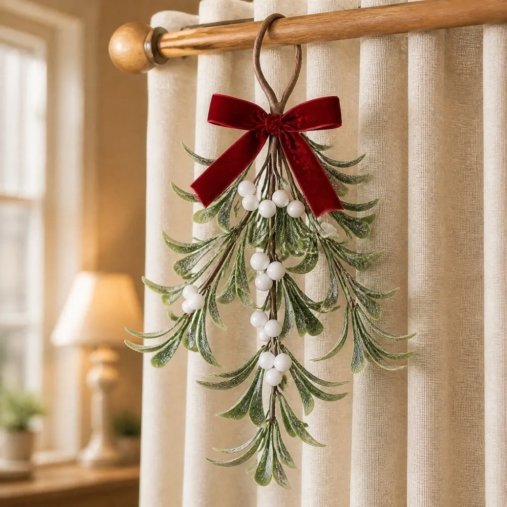 Lifelike Artificial Christmas Tree Wreath With Bowknot Red Berries Xmas Garland Decorative Artificial Pine Swag