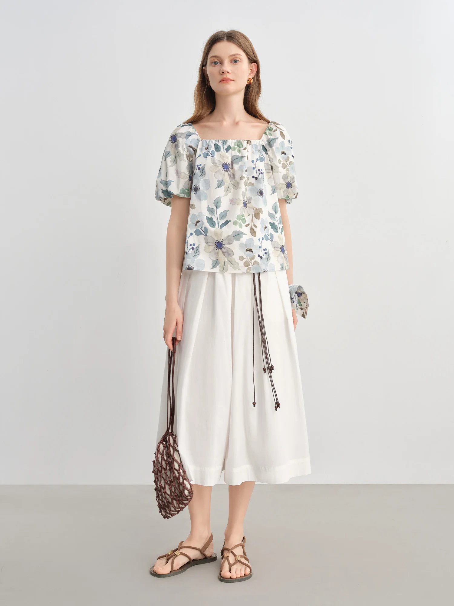 DUSHU Women's Clothing Two-wear Temperament Flower Bud Short-sleeved Shirt 2025 Summer New Printed Temperament Tops 25DS82768