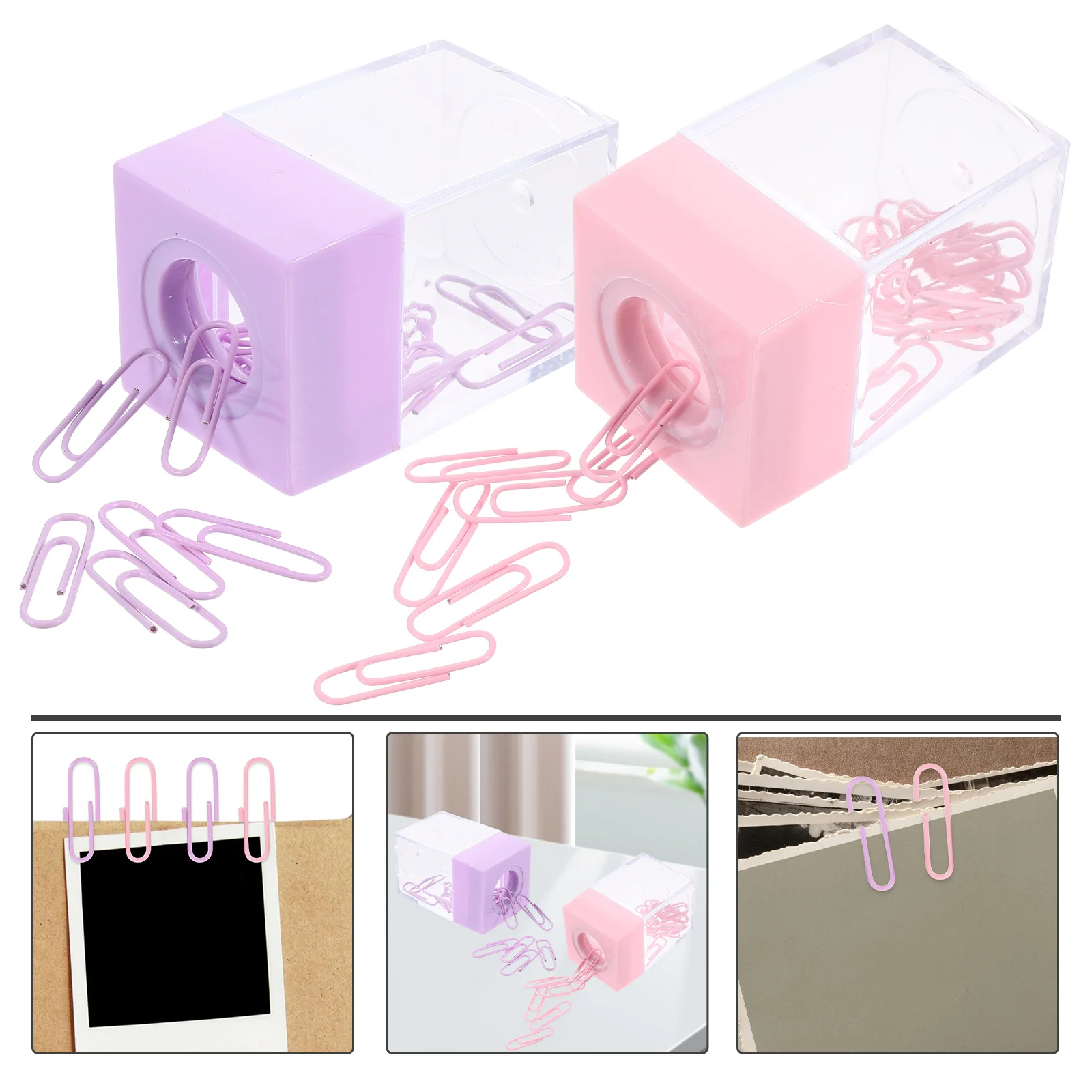 2 Pcs Square Macaron Color Magnetic Paper Clip Storage Bucket Paperclip Table Magnegtic Holder Pp Dispenser