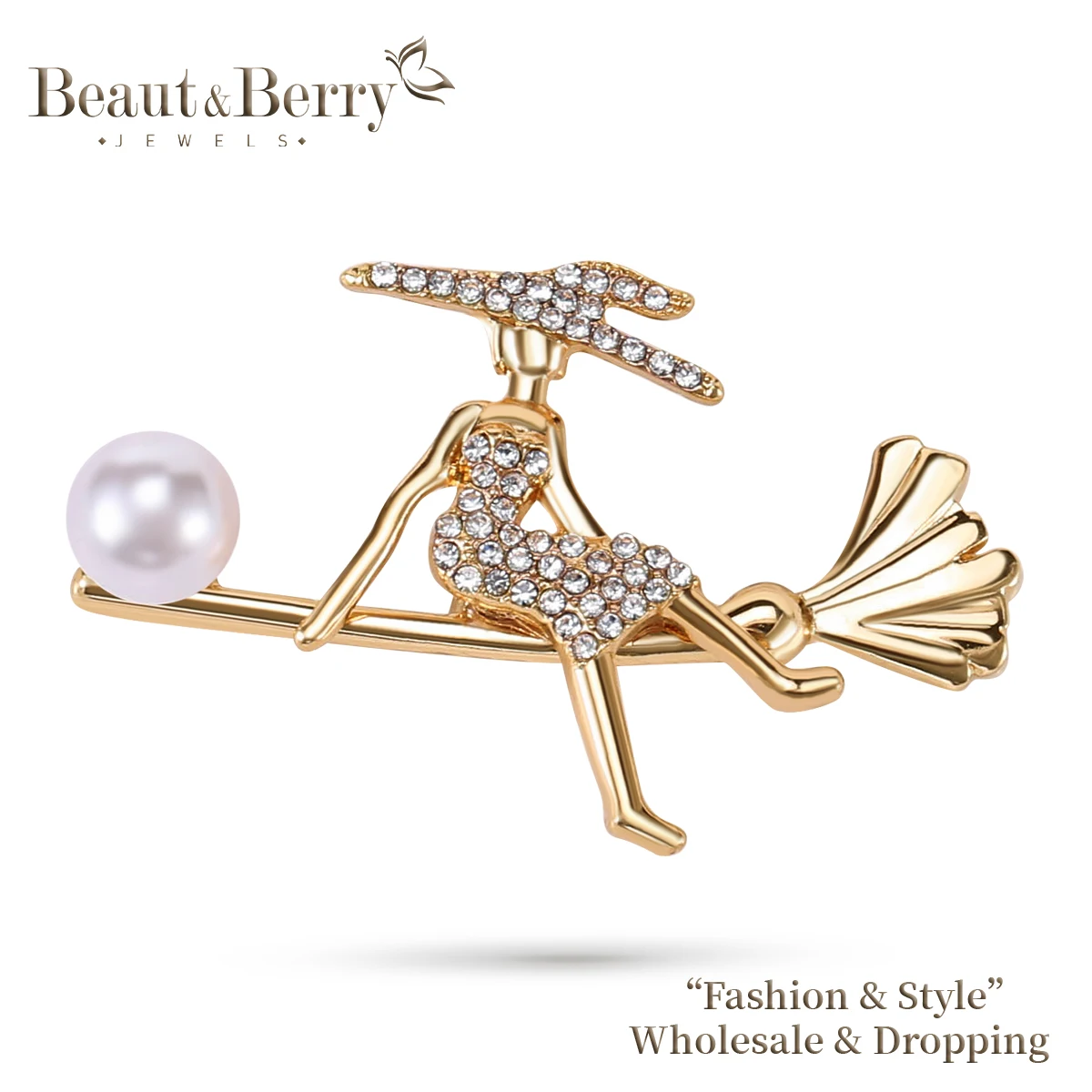 

Trendy Rhinestone Witch on Broom Brooches for Women Unisex Figure Pins 4-color Available Casual Party Accessories Gifts