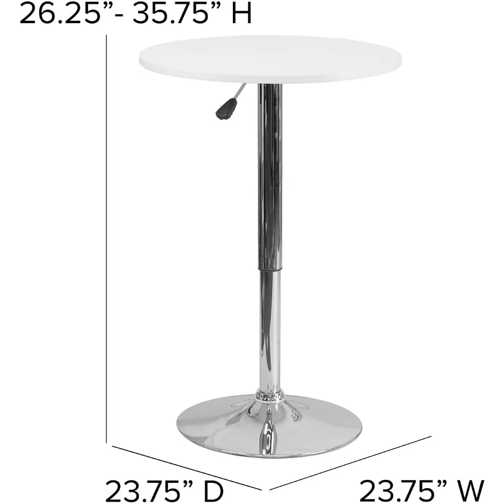 Mesa de comedor redonda de madera de 23,75 pulgadas con Base cromada, mesa de cóctel de madera redonda estrecha, se ajusta a 26,25 ''-35,75'' H, Blanco/plateado