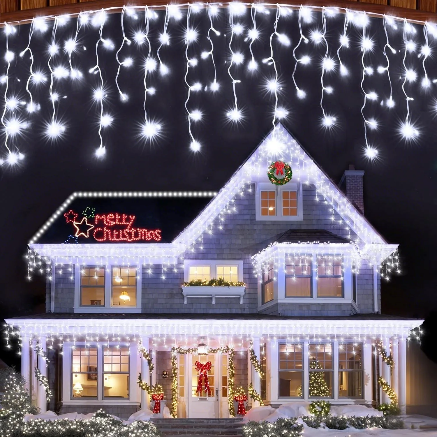 

100LED Christmas Lights with 8 Modes Outdoor Waterproof Curtain String Lights Suitable for Decorating The Front House Fence