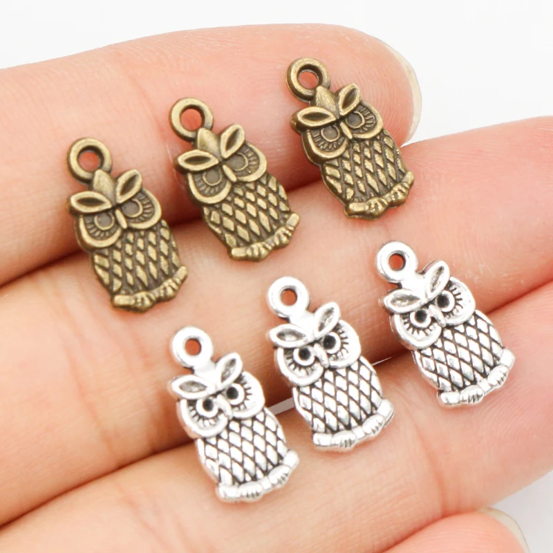 30pcs 15x8mm Antique Silver Plated Bronze Owl Handmade Charms Pendant DIY Jewelry Accessories for bracelet necklace