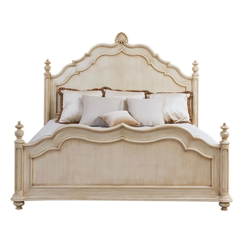 

American retro solid wood bed white cream wind master bedroom high-end European bed