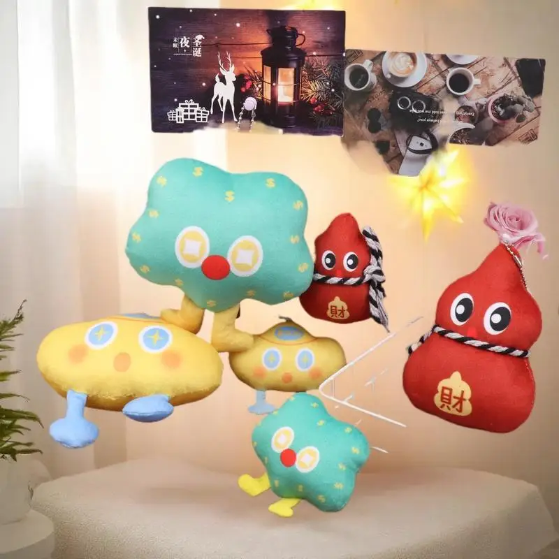 Kawaii Lucky Gourd Ingot Plush Keychain Pendant Cartoon Fortune Tree Stuffed Doll Keyring Bag Charms Bag Hanging Decor Gift