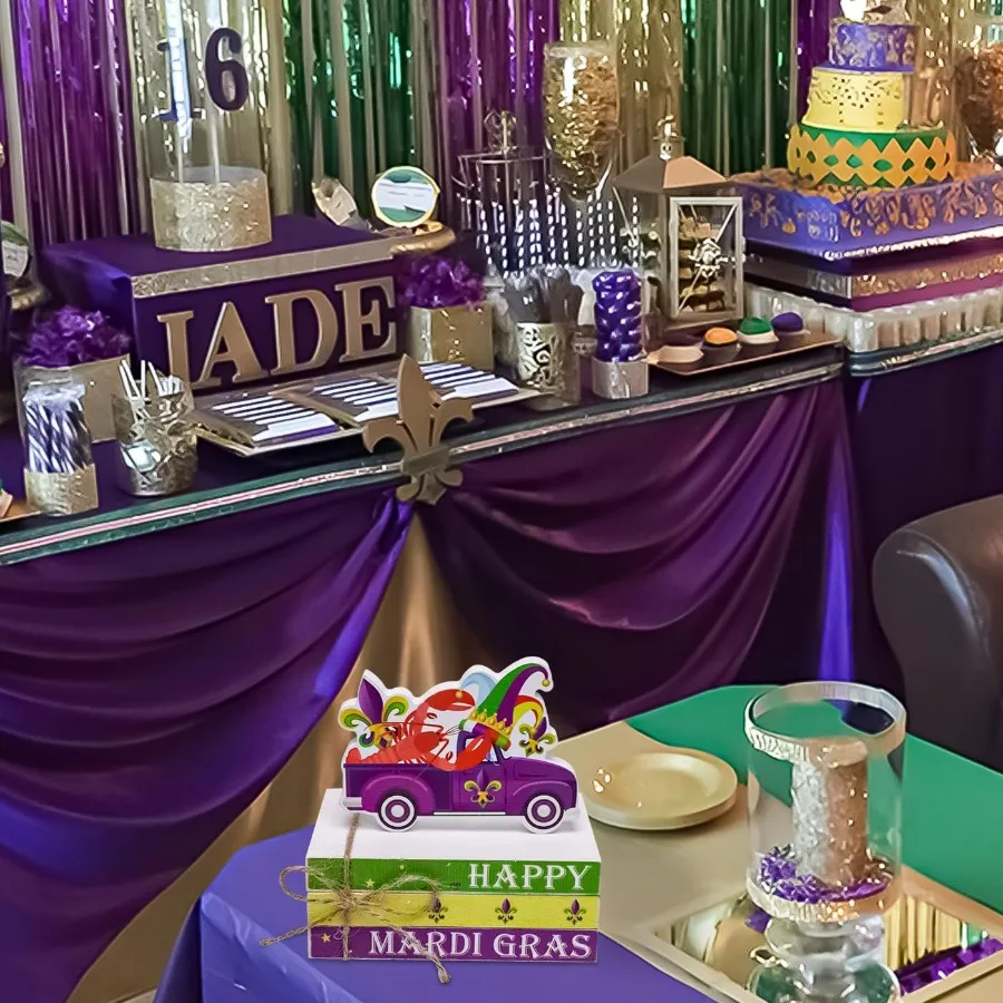 4 قطعة ماردي غرا شاحنة خشبية الجدول المركزية زينة كرنفال طبقات صينية ديكور الحفلات لرف المنزل