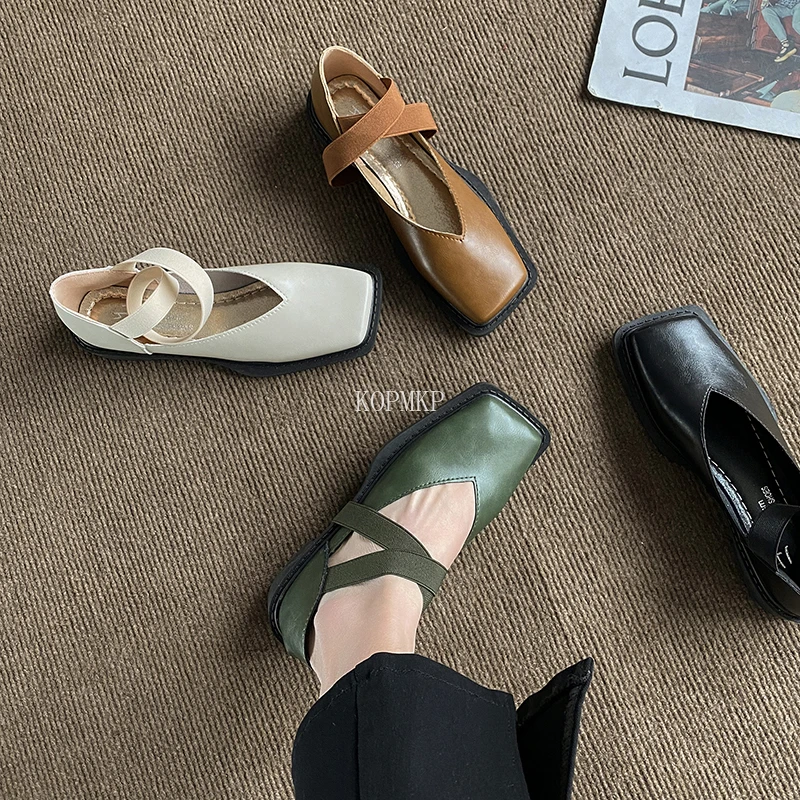 New Arrived Design Mary Jane Shoes Women Elegant Square Toe Flats Summer Outdoor Elastic Band Sandal Fashion Ladies Shoes 35-40