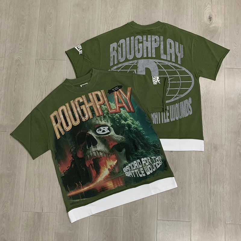 Camiseta de Manga Corta con Estampado de Esqueleto Spitfire y Bosque Profundo, Estilo Casual Americano, Ropa para Hombre, Nueva Colección 2026